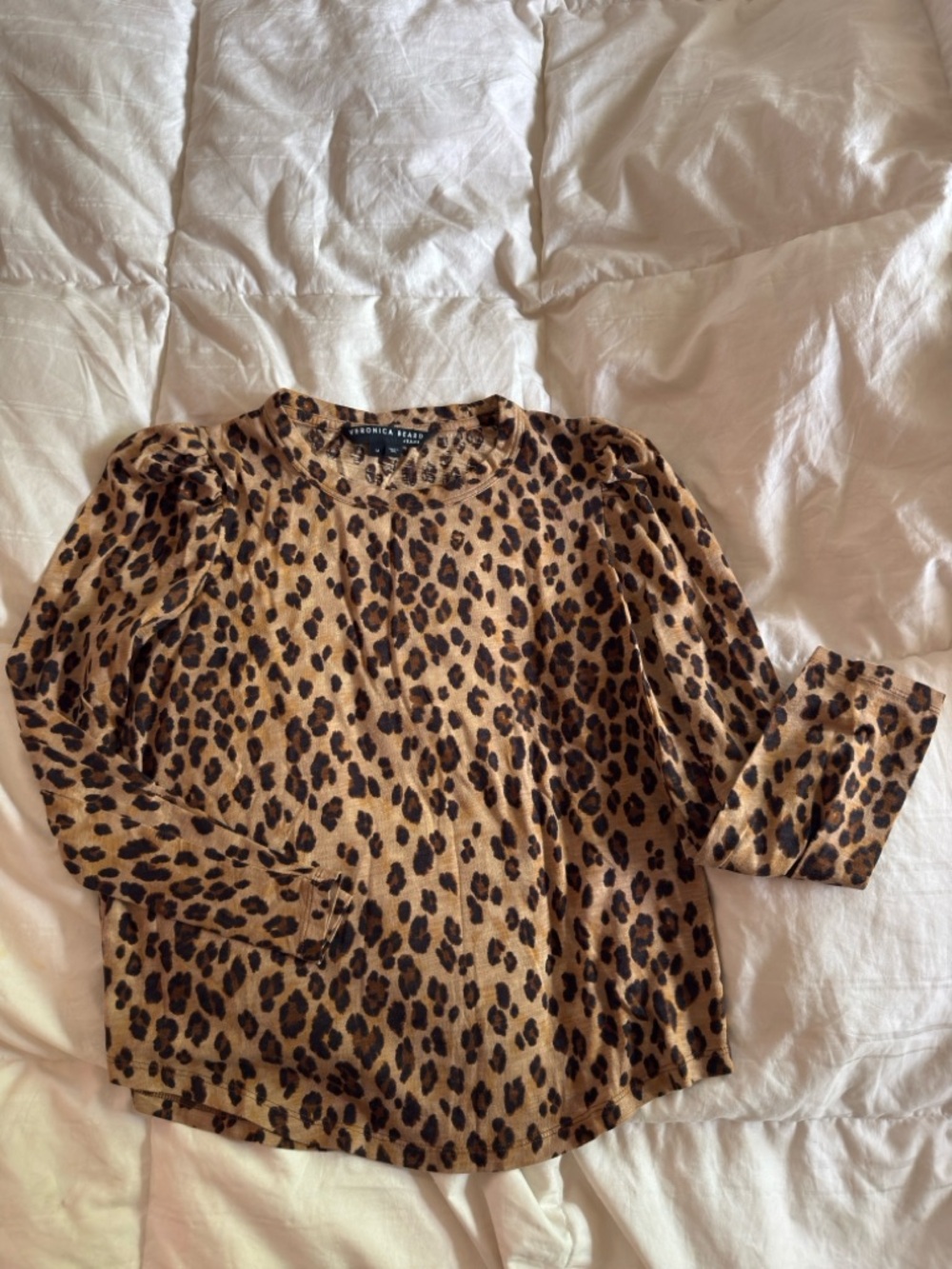 Veronica Beard Leopard-Print Crewneck Top in Tan and Black - Picture 3 of 4